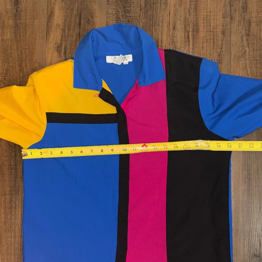 Colorblock Women's Blouse in Blue, Pink, and Yellow - Picture 10 of 12